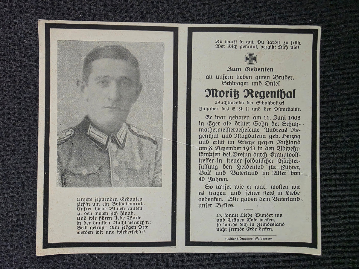 Sterbebild Wachtmeister Eger 1. SS-Polizei Regt. 2 Putschesch Russland