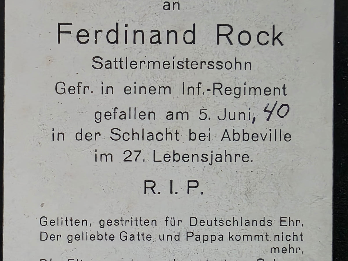Sterbebild Gefreiter München 5. Komp. Inf. Regt. 179 Moyenneville Abbeville Frankreich