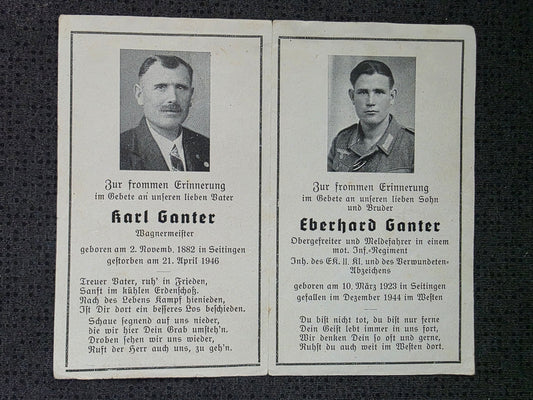 Sterbebild Vater + Obergefreiter Seitingen Meldefahrer Inf. Regt. Westen Belgien Frankreich