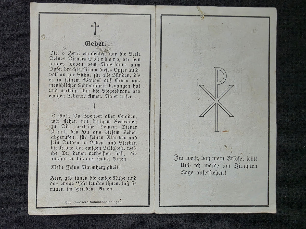 Sterbebild Vater + Obergefreiter Seitingen Meldefahrer Inf. Regt. Westen Belgien Frankreich