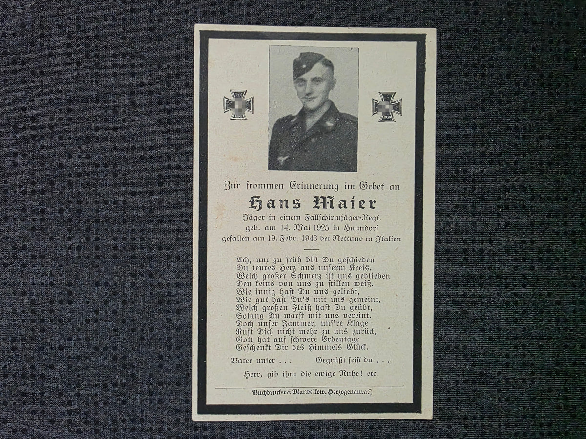 Sterbebild Jäger Haundorf Fallschirmjäger Regt. Nettuno Italien
