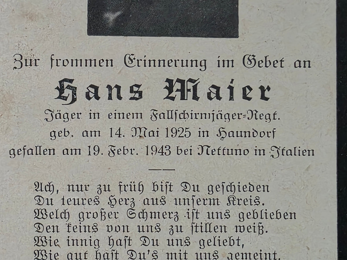 Sterbebild Jäger Haundorf Fallschirmjäger Regt. Nettuno Italien