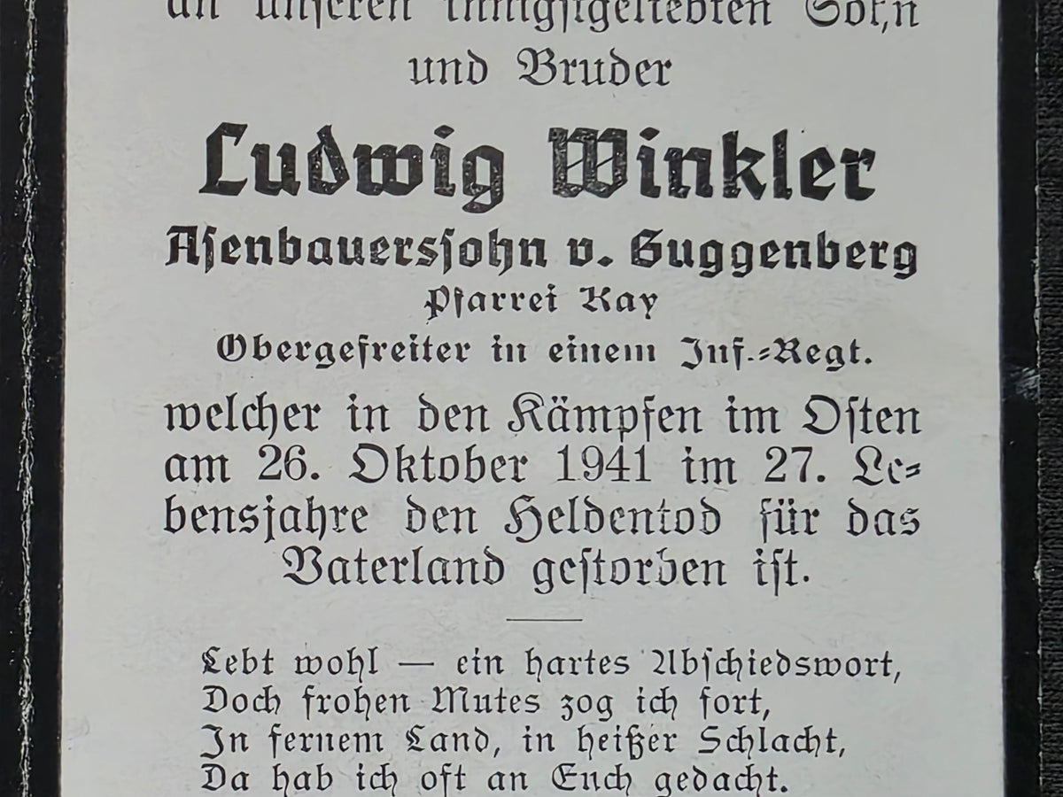 Sterbebild Obergefreiter Guggenberg Stabs-Komp. Inf. Regt. Ssicherrewo Russland
