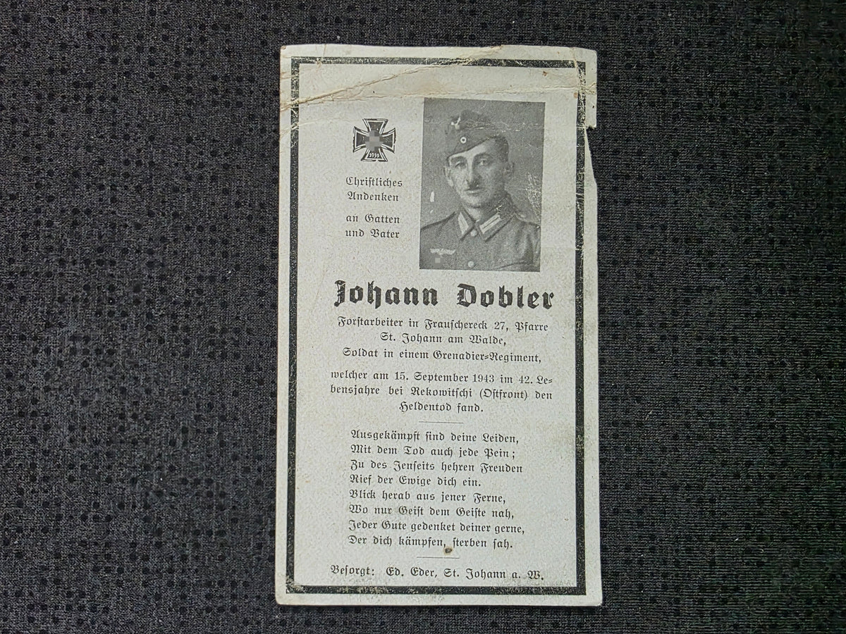 Sterbebild Schütze Lohnsburg 1. Komp. Landesschützen Btl. 675 Rekowitschi Russland