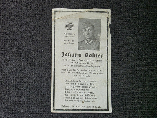 Sterbebild Schütze Lohnsburg 1. Komp. Landesschützen Btl. 675 Rekowitschi Russland