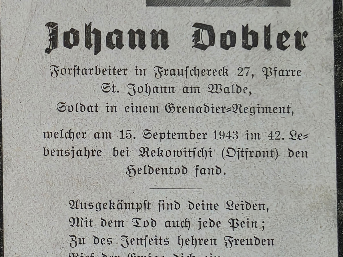 Sterbebild Schütze Lohnsburg 1. Komp. Landesschützen Btl. 675 Rekowitschi Russland