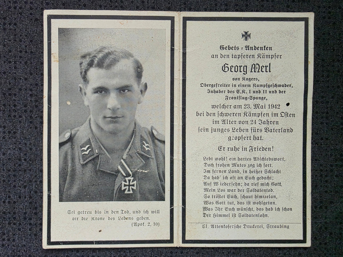Sterbebild Obergefreiter Straubing Pilot 8./KG-27 "Boelcke" FFS Bunakowo Russland