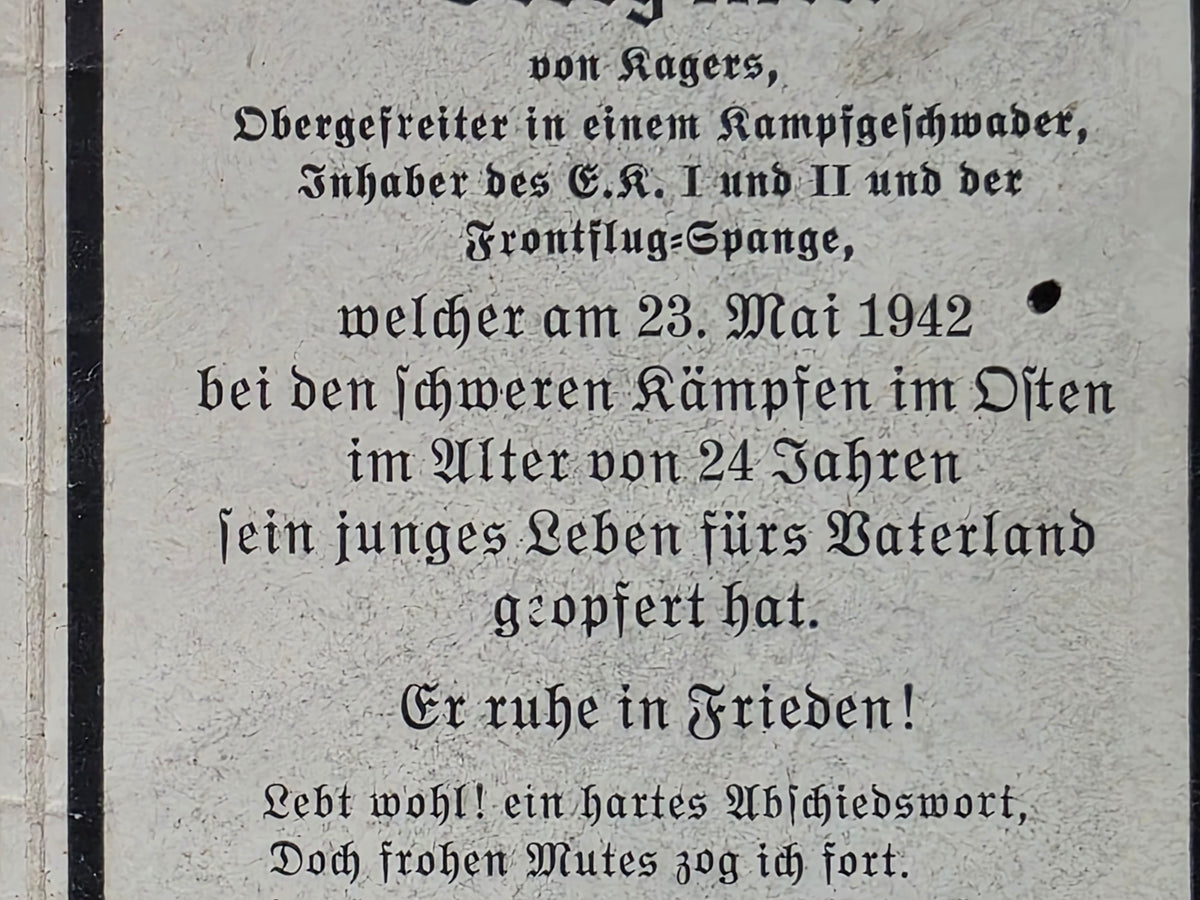 Sterbebild Obergefreiter Straubing Pilot 8./KG-27 "Boelcke" FFS Bunakowo Russland