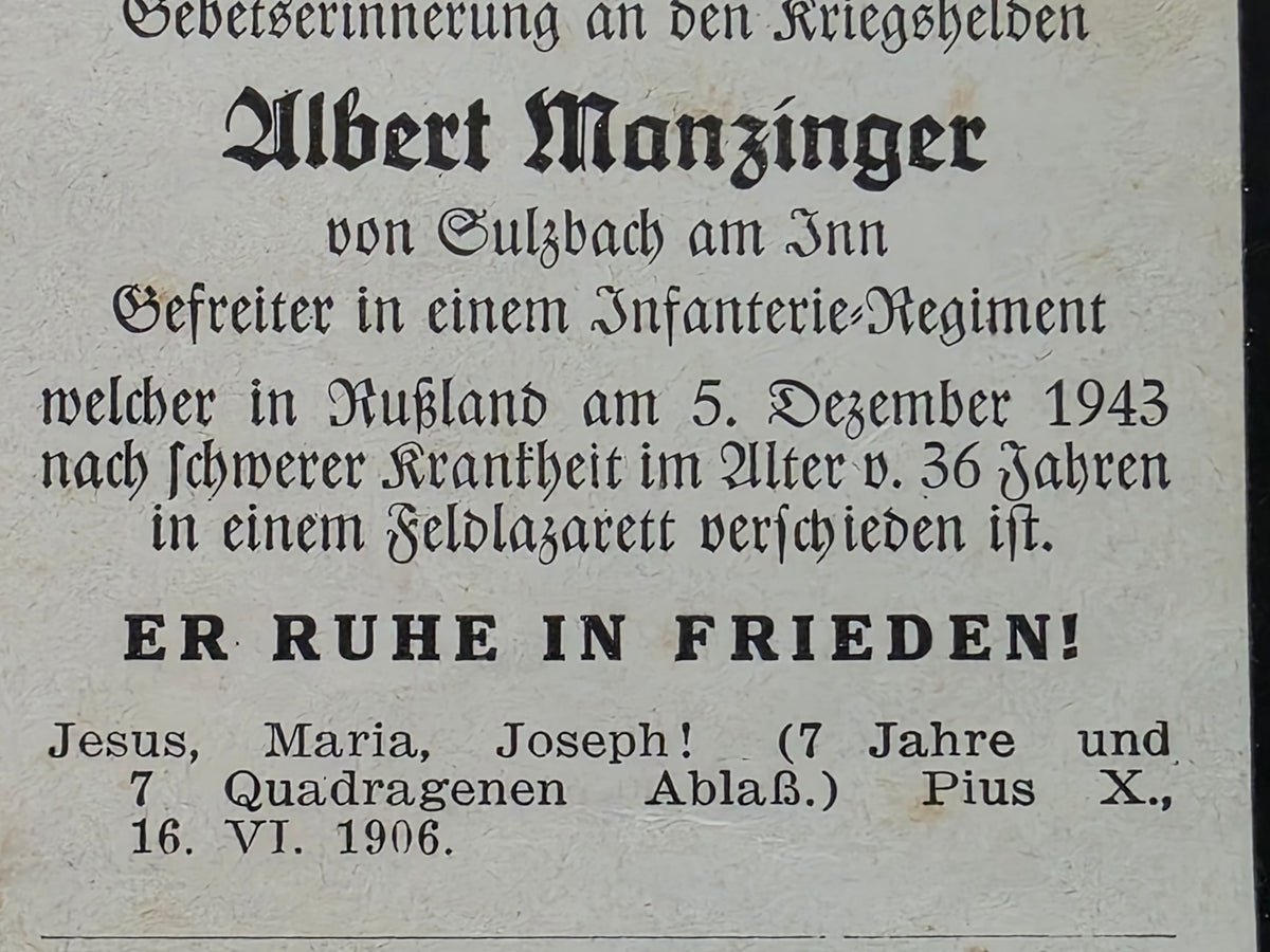 Sterbebild Gefreiter Engertsham 3./Kraftfahr-Abt. 573 Laz. 508 Wolossowo Russland