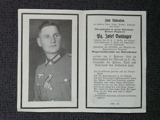 Sterbebild Obergefreiter Neuhofen Eisenbahn-Pionier Btl. Woronowka Ukraine