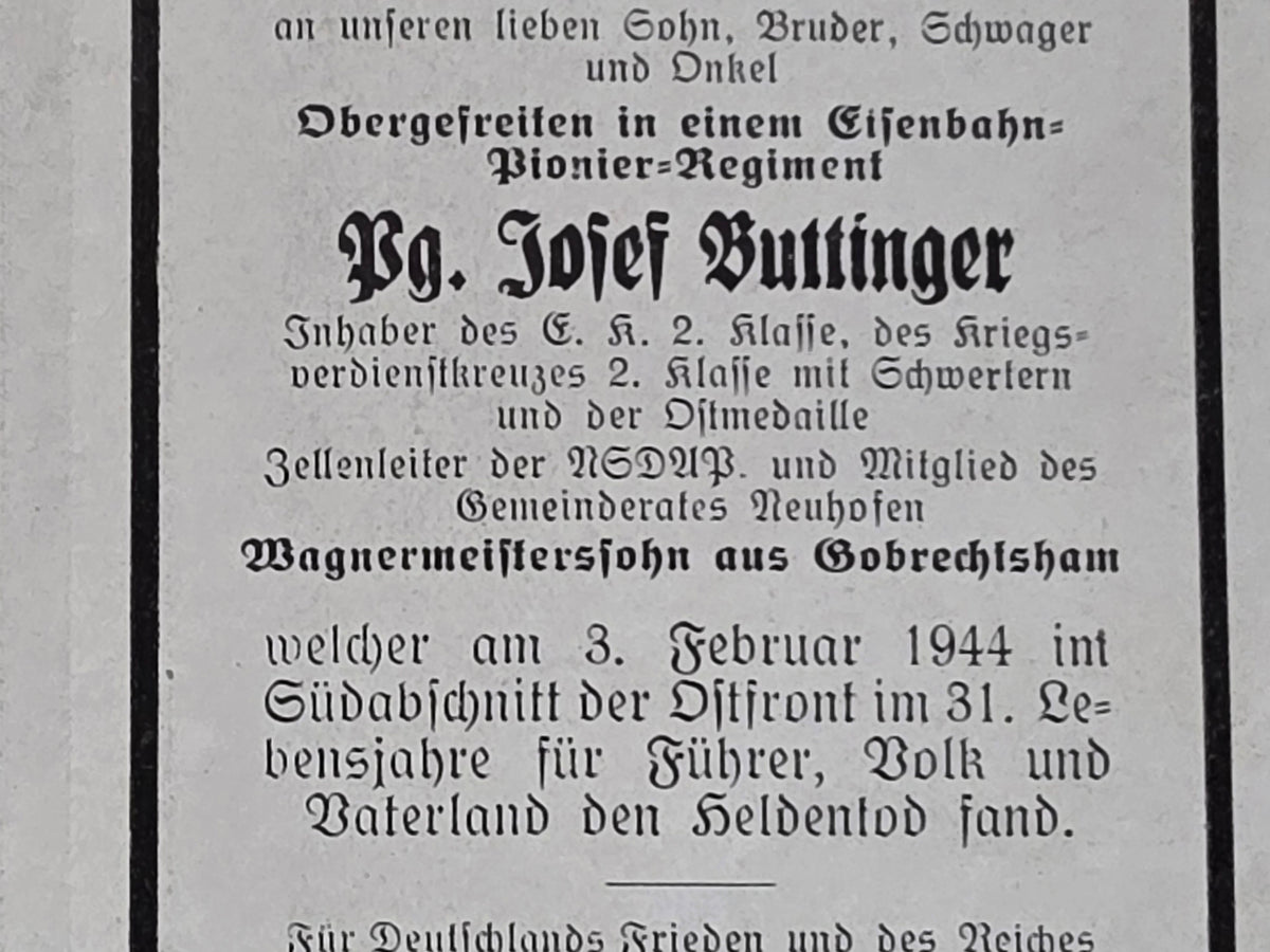Sterbebild Obergefreiter Neuhofen Eisenbahn-Pionier Btl. Woronowka Ukraine