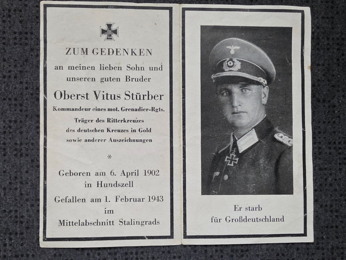 Sterbebild Oberst Hundszell Stab Gren. Regt. 71 Ritterkreuz DKiG Stalingrad Russland
