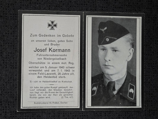Sterbebild Oberschütze Niedergeiselbach Panzer Regt. Feldlaz. 294 Kertschik Russland