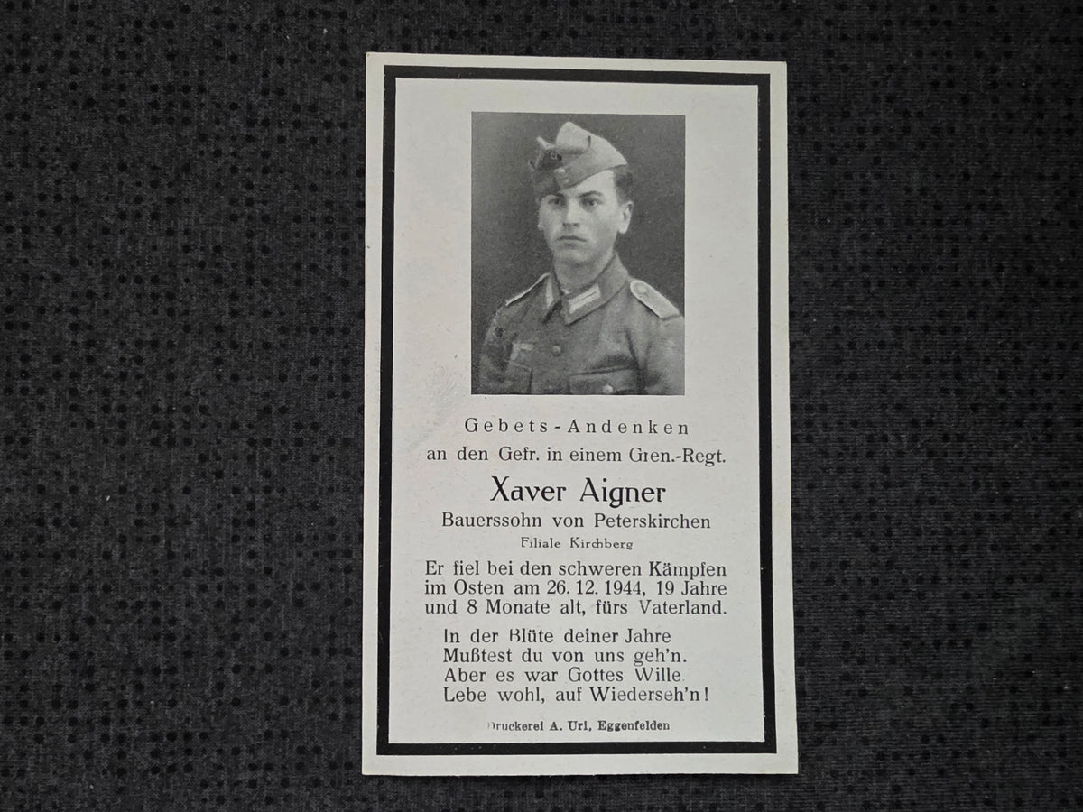 Sterbebild Gefreiter Peterskirchen Grenadier Regt. Dagda Saldus Lettland
