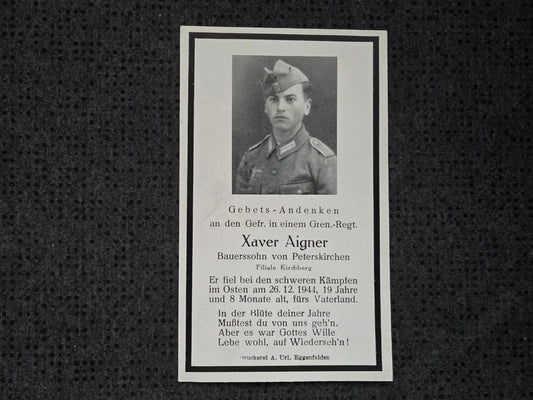 Sterbebild Gefreiter Peterskirchen Grenadier Regt. Dagda Saldus Lettland