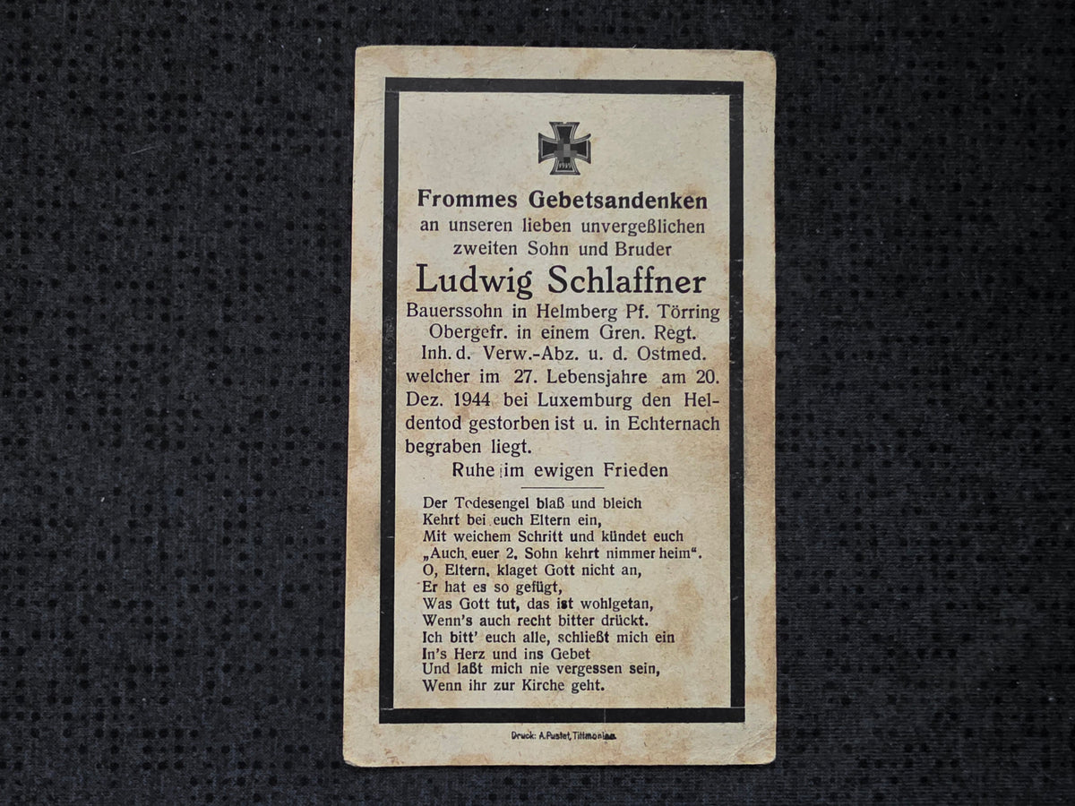 Sterbebild Obergefreiter Heimberg Grenadier Regt. Echternach Luxemburg