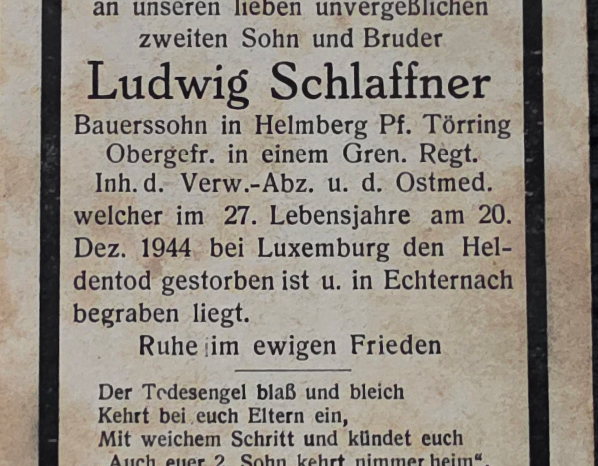 Sterbebild Obergefreiter Heimberg Grenadier Regt. Echternach Luxemburg