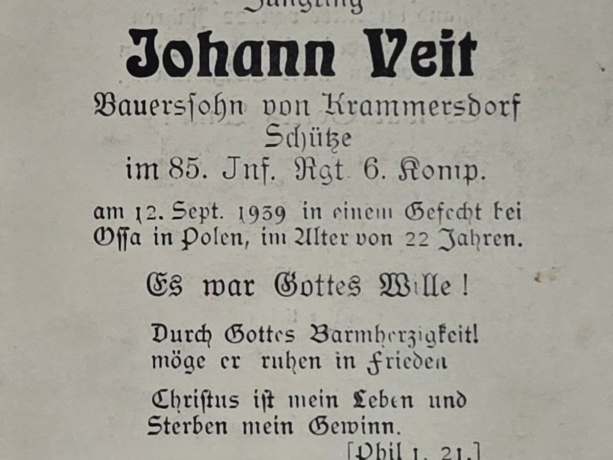 Sterbebild Brüder Kramersdorf Schütze 6. Komp. Inf. Regt. 85 Osse Polen 1939 Geb.-Jäger Regt. Ukraine