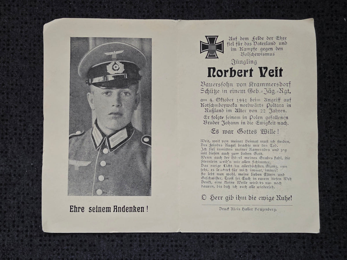 Sterbebild Brüder Kramersdorf Schütze 6. Komp. Inf. Regt. 85 Osse Polen 1939 Geb.-Jäger Regt. Ukraine
