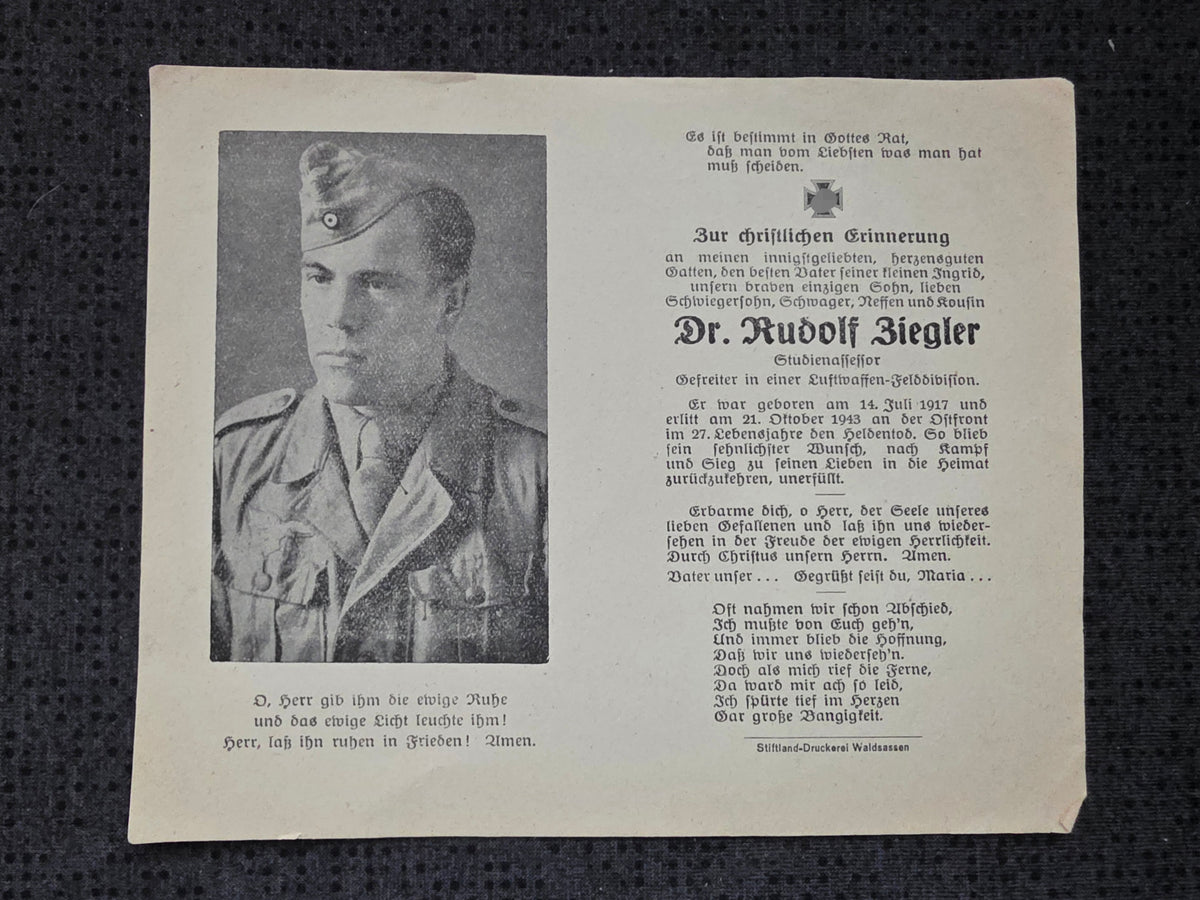 Sterbebild Gefreiter Großsichdichfür (Velká Hleďsebe) LW-Jäger Regt. 41 Minzewa Russland