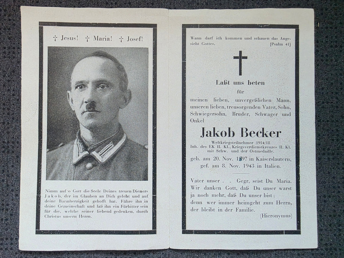 Sterbebild Obergefreiter Kaiserslautern WK I Veteran 1. FM Abt. 6 Turin Italien