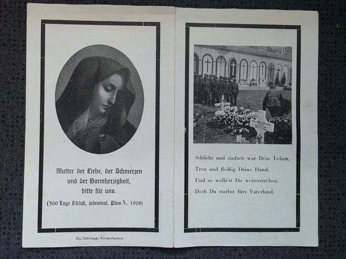 Sterbebild Obergefreiter Kaiserslautern WK I Veteran 1. FM Abt. 6 Turin Italien