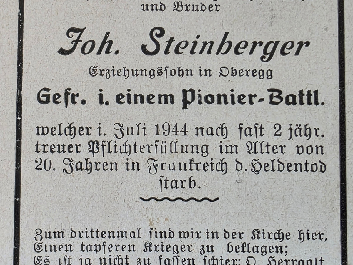 Sterbebild Gefreiter Ruhpolding 2. Panzer-Pio. Btl. 220 Mézidon-Canon Normandie Frankreich