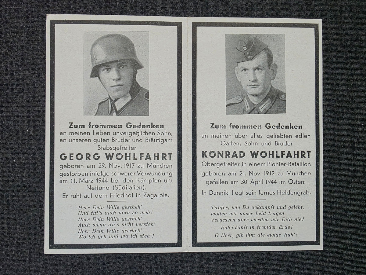 Sterbebild Brüder München Stabsgefreiter Inf. Regt. 146 Zagarolo Nettuno Italien Obergefreiter Pio. Btl. 205