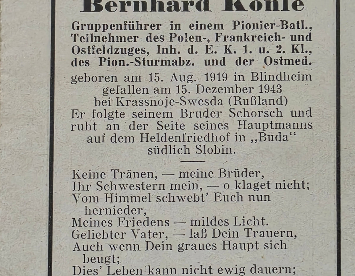 Sterbebild Brüder Blindheim Unteroffizier Gruppenführer Heeres-Pio. Btl. 268 Feldwebel Panzerjäger Abt. Gyergyószentmiklós Ungarn