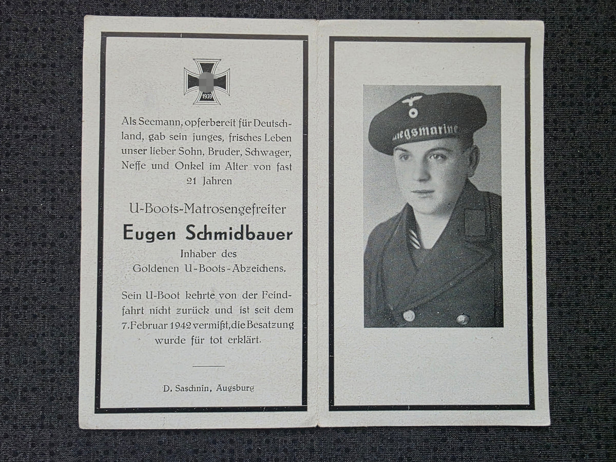 Sterbebild MtrGfr. Augsburg 3. U-Flottille U82 Azoren Nordatlantik HMS Rochester