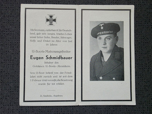 Sterbebild MtrGfr. Augsburg 3. U-Flottille U82 Azoren Nordatlantik HMS Rochester - www.mmilitaria.com