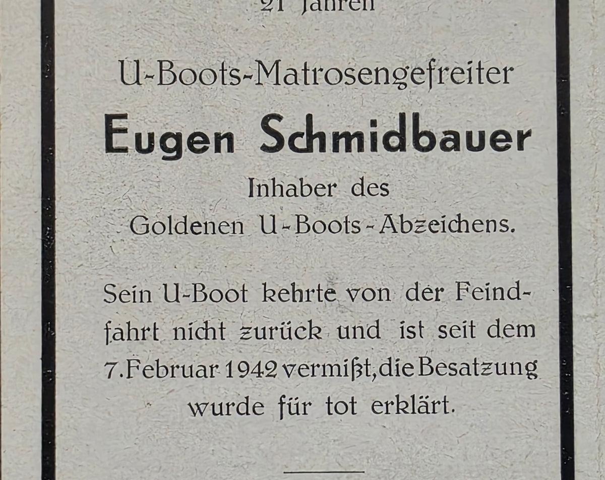 Sterbebild MtrGfr. Augsburg 3. U-Flottille U82 Azoren Nordatlantik HMS Rochester