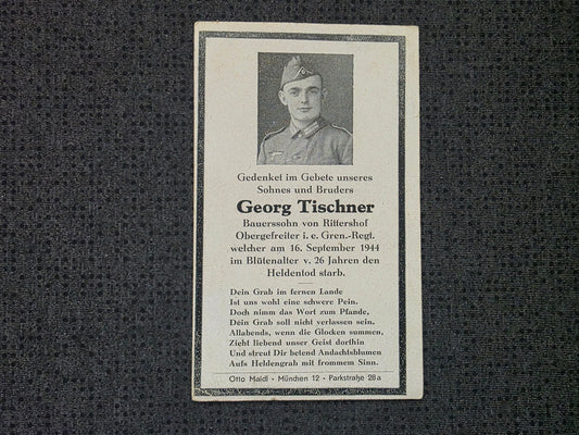 Sterbebild Obergefreiter Rittershof Grenadier Regt. Riga-Beberbeki Lettland - www.mmilitaria.com