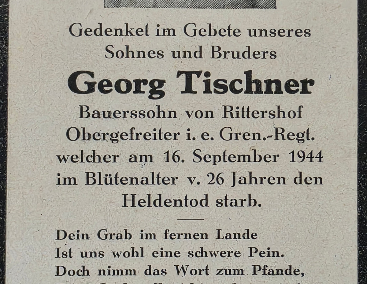 Sterbebild Obergefreiter Rittershof Grenadier Regt. Riga-Beberbeki Lettland