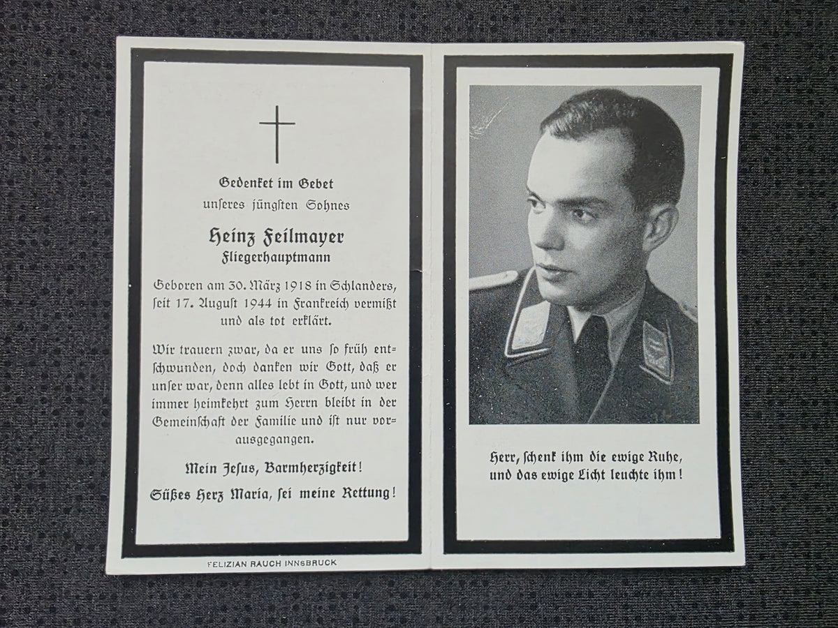 Sterbebild Hauptmann Schlanders Pilot Staffelkapitän 4.(F)/Aufkl. Gruppe 123 DKiG Dreux Normandie Frankreich