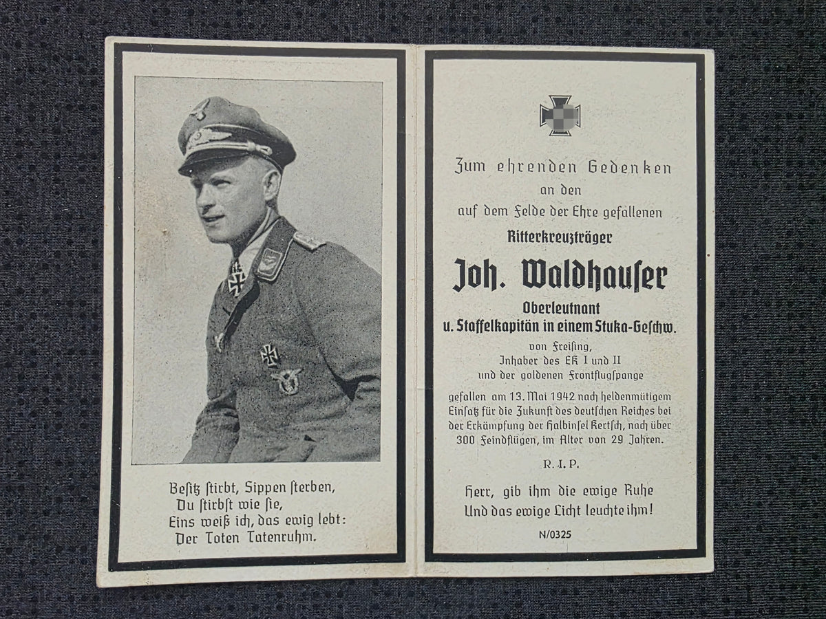 Sterbebild Oberleutnant Freising Pilot 9./KG-77 Ritterkreuzträger FFS Gold 300 Feindflüge Kertsch Ukraine