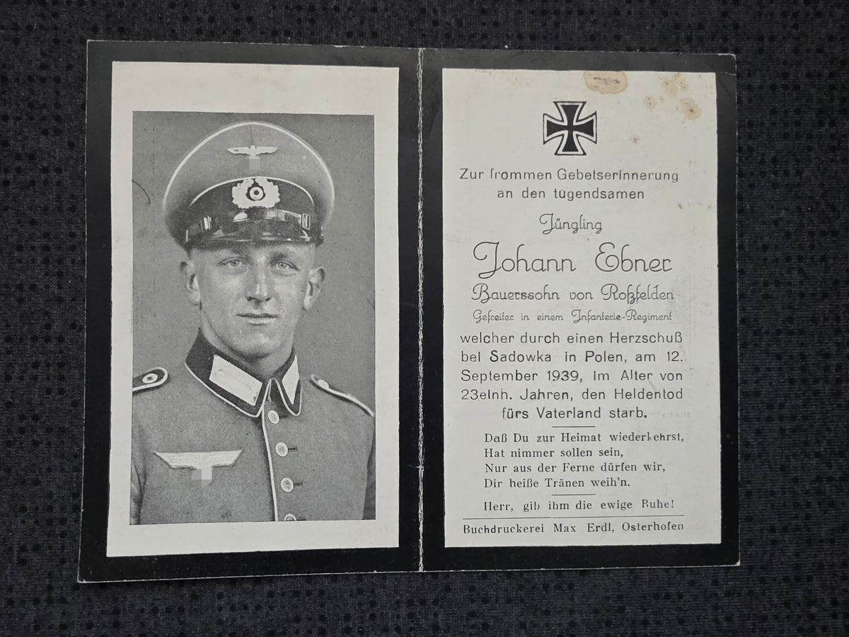Sterbebild Gefreiter Roßfelden 12. Komp. Inf. Regt. 85 Sadowka Polen 12.09.1939