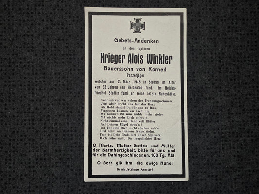 Sterbebild Schütze Kornöd Panzerjäger Endkampf Stettin Polen - www.mmilitaria.com