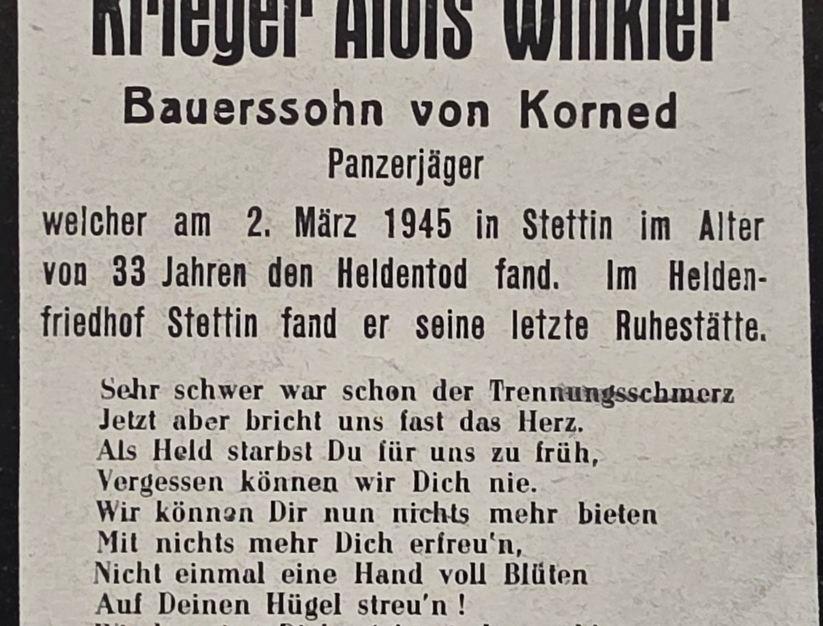 Sterbebild Schütze Kornöd Panzerjäger Endkampf Stettin Polen