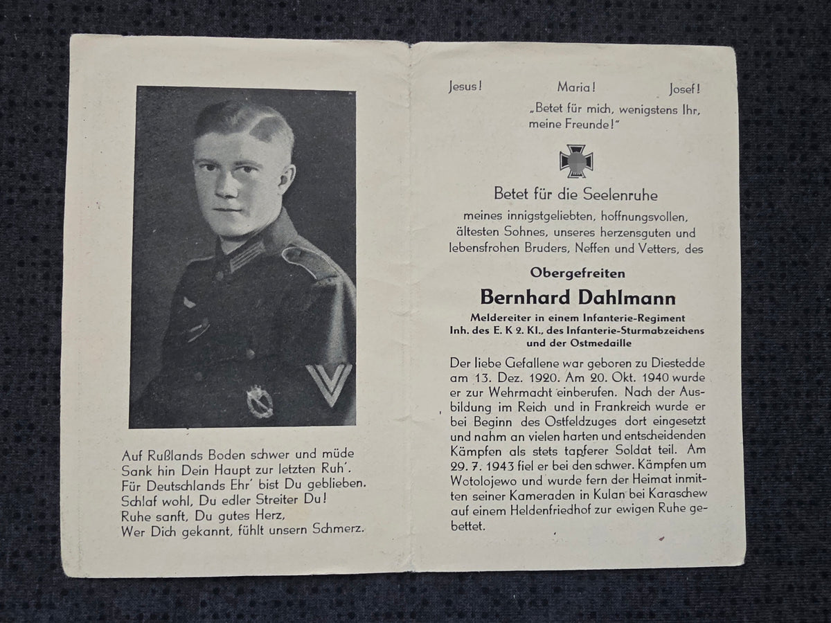 Sterbebild Obergefreiter Diestedde Stab Komp. Gren. Regt. 453 Slobodka Russland