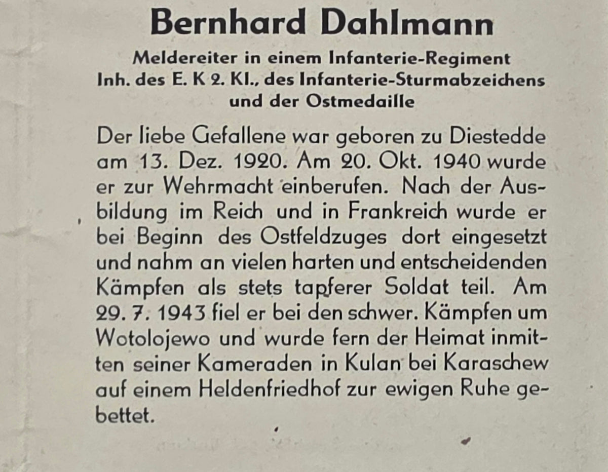 Sterbebild Obergefreiter Diestedde Stab Komp. Gren. Regt. 453 Slobodka Russland