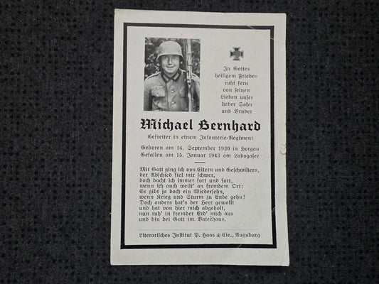 Sterbebild Gefreiter Horgau 6. Komp. Gren. Regt. 287 Possjolok Ladogasee Russland - www.mmilitaria.com