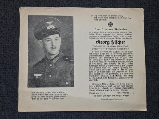 Sterbebild Stabsgefreiter Eger Grenadier Regt. Mittelabschnitt Ostfront