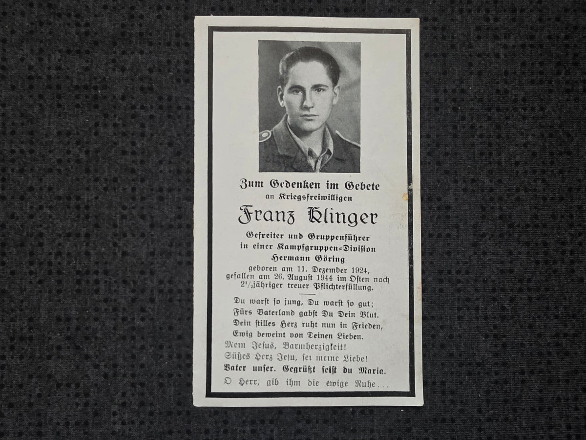 Sterbebild Gefreiter Gruppenführer Kampfgruppen-Division "Hermann Göring" HG Osten