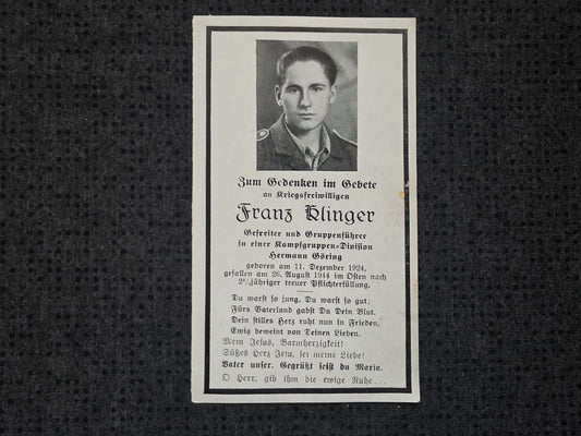 Sterbebild Gefreiter Gruppenführer Kampfgruppen-Division "Hermann Göring" HG Osten - www.mmilitaria.com