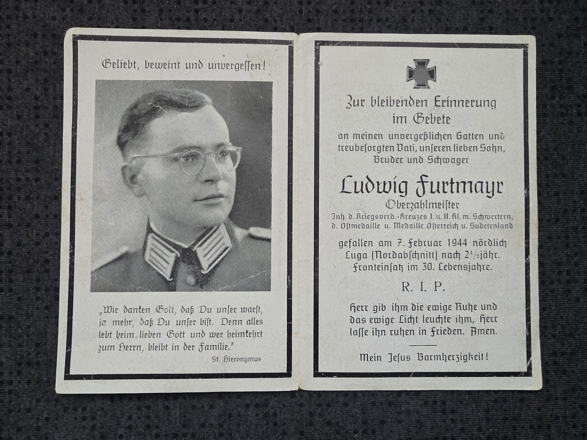 Sterbebild Stabszahlmeister Webling Sudetenlandmedaille Sitenka nördl. Luga Russland