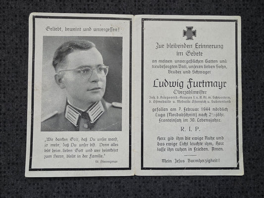 Sterbebild Stabszahlmeister Webling Sudetenlandmedaille Sitenka nördl. Luga Russland - www.mmilitaria.com