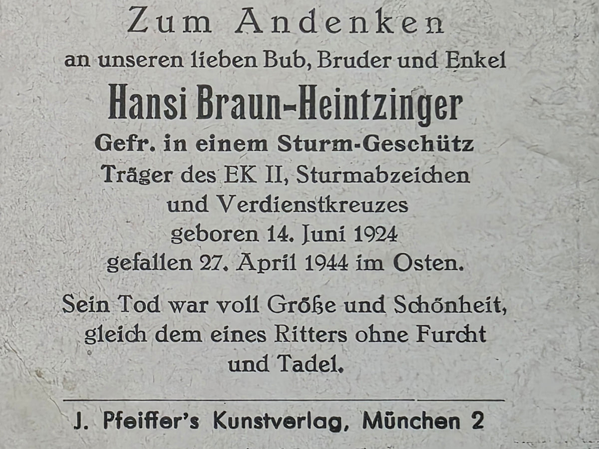 Sterbebild Gefreiter München 2. Batterie Sturm-Geschütz Brigade 270 Sosnowka Ukraine