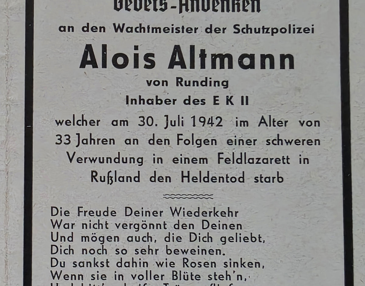 Sterbebild Polizei-Rottwachtmeister Runding 1. Reserve Polizei Btl. 121 Nikolskoje Russland