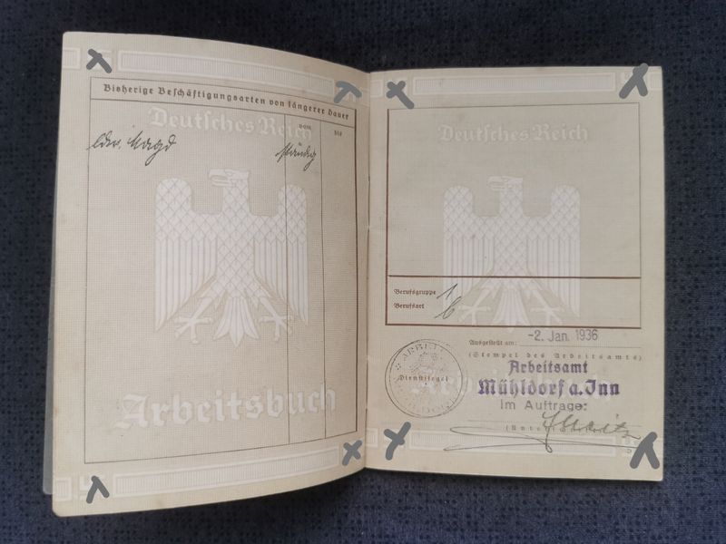 Deutsches Reich Arbeitsbuch 1936 Mühldorf am Inn Bayern